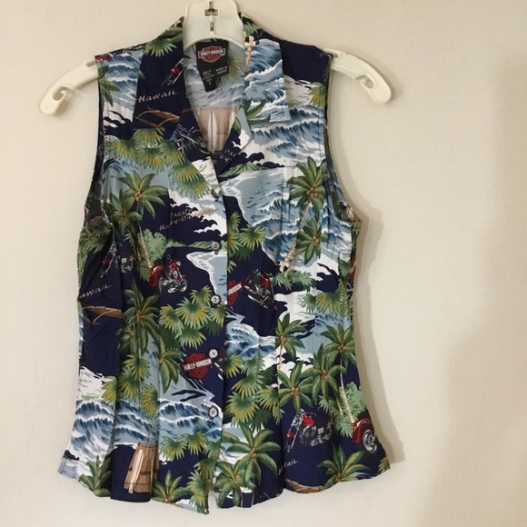 HARLEY DAVIDSON || Hawaiian button up tank Small